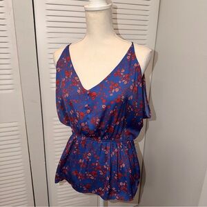 FARM Rio Blue and Red Floral Blouse Size M (B1P32)